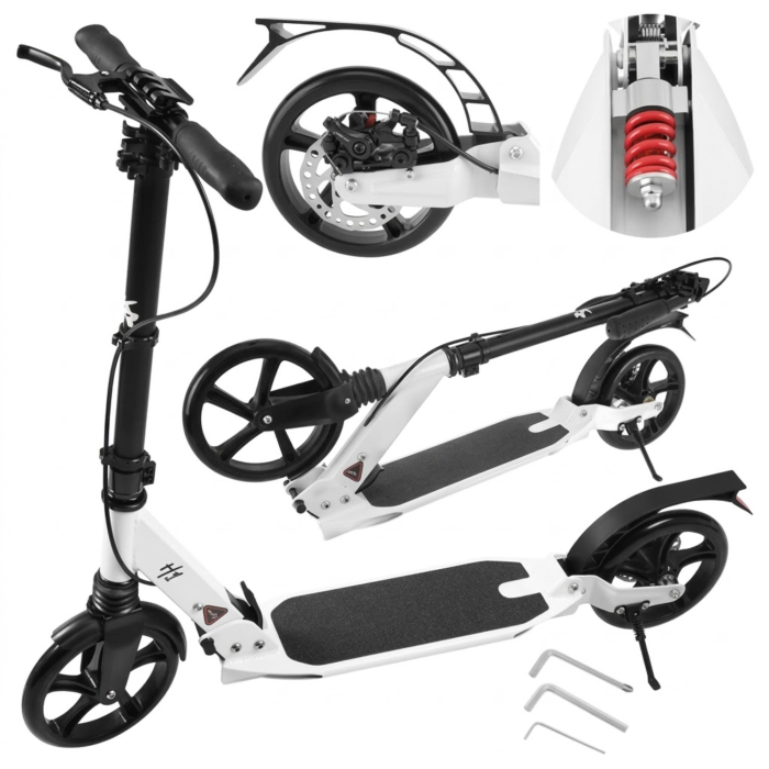 Trotineta pliabila pentru copii si adulti, roti 20 cm, suspensie, frana pe disc, suport parcare, ideala pentru oras si transport rapid [8]