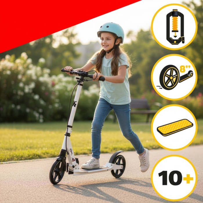 Trotineta pliabila pentru copii si adulti, roti 20 cm, suspensie, frana pe disc, suport parcare, ideala pentru oras si transport rapid [4]