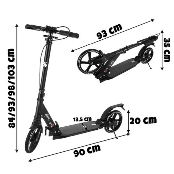 Trotineta pliabila VarioShop®, pentru copii si adulti, roti 20 cm, suspensie, frana pe disc, suport parcare, pentru oras si transport rapid, negru [6]