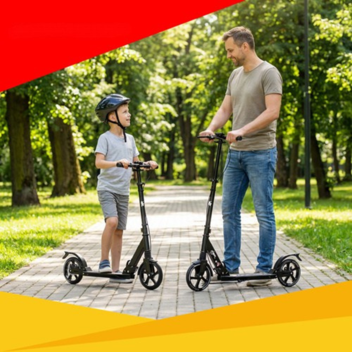 Trotineta pliabila VarioShop®, pentru copii si adulti, roti 20 cm, suspensie, frana pe disc, suport parcare, pentru oras si transport rapid, negru [3]