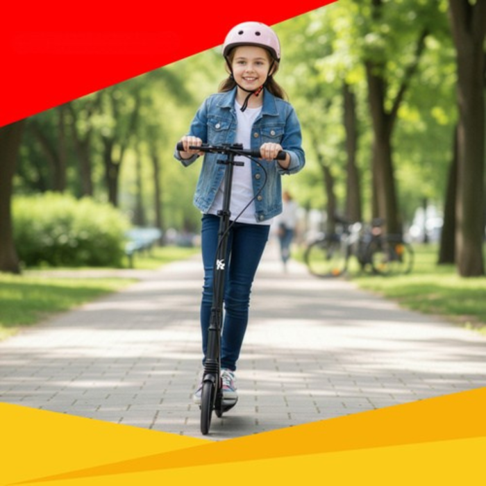 Trotineta pliabila VarioShop®, pentru copii si adulti, roti 20 cm, suspensie, frana pe disc, suport parcare, pentru oras si transport rapid, negru [2]