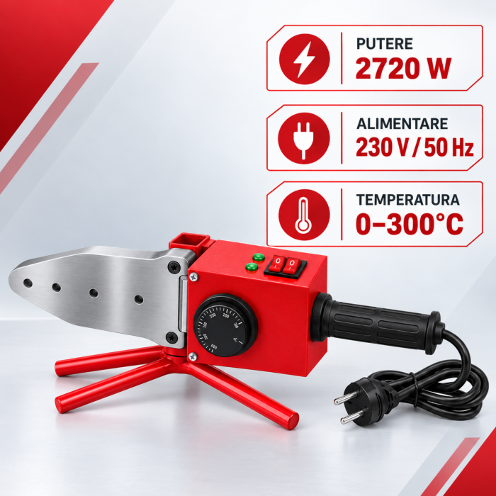 Trusa de lipit tevi VarioShop®, pentru PVC/PP, 2720W, 7 matrite 16-63 mm, temperatura 0-300°C, valiza metalica [6]