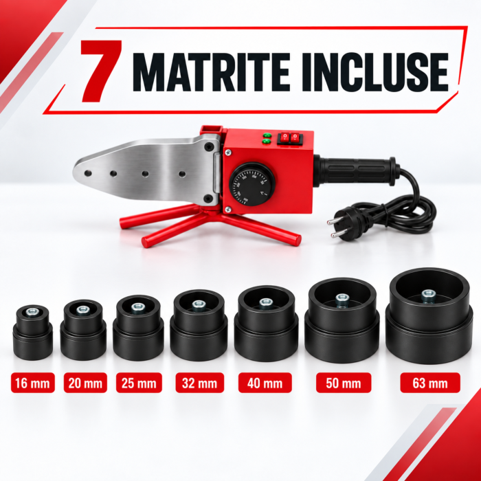 Trusa de lipit tevi VarioShop®, pentru PVC/PP, 2720W, 7 matrite 16-63 mm, temperatura 0-300°C, valiza metalica [5]