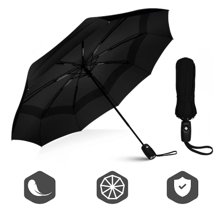 Umbrela automata mare VarioShop®, rezistenta la vant, cu husa, deschidere si inchidere automat, compacta, 108 cm, negru [4]