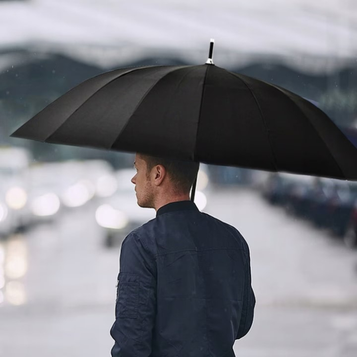 Umbrela automata VarioShop®, 24 fire din fibra de sticla, maner din lemn, rezistenta la vant, sistem One Click, unisex, diametru cupola 145 cm, Negru [5]