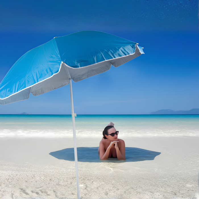 Umbrela de plaja VarioShop®, pentru gradina si terasa, filtru UV cu inaltime si inclinare reglabile, 210 cm, albastru [8]