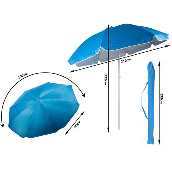 Umbrela de plaja VarioShop®, pentru gradina si terasa, filtru UV cu inaltime si inclinare reglabile, 210 cm, albastru [4]