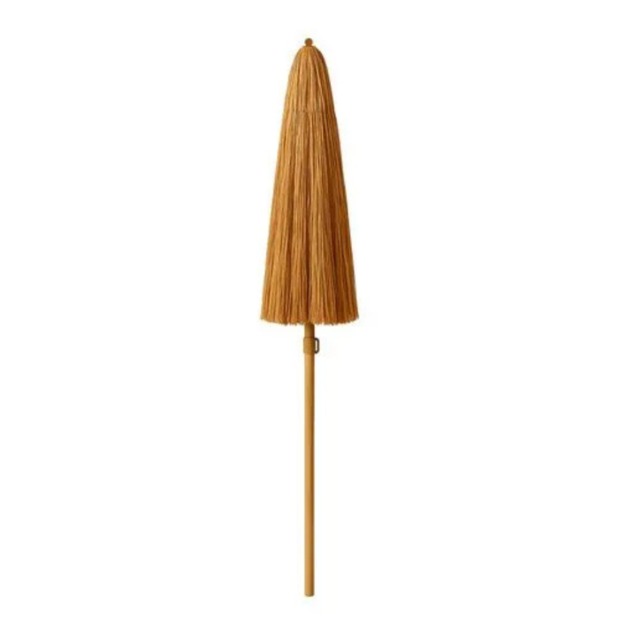 Umbrela pliabila VarioShop®, pentru plaja si gradina, stil hawaian, cupola 170 cm, inclinare 45°, inaltime reglabila 105-185 cm, husa inclusa, bej [11]