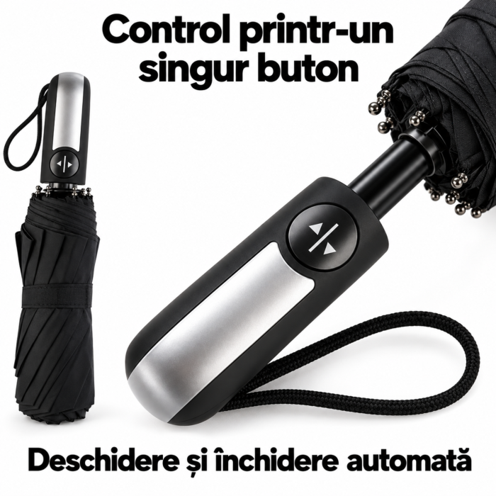 Umbrela pliabila XL VarioShop®, pentru protectie impotriva ploii, pentru doua persoane, mecanism automat, cadru ranforsat, husa inclusa, diametru 105 cm, neagra [7]