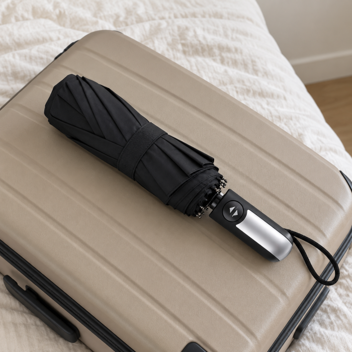 Umbrela pliabila XL VarioShop®, pentru protectie impotriva ploii, pentru doua persoane, mecanism automat, cadru ranforsat, husa inclusa, diametru 105 cm, neagra [8]