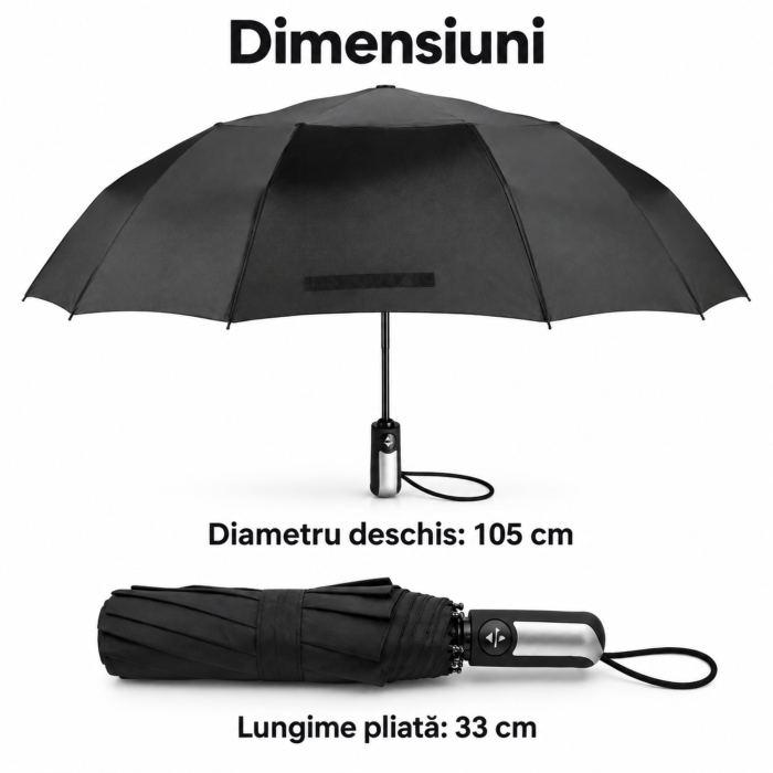 Umbrela pliabila XL VarioShop®, pentru protectie impotriva ploii, pentru doua persoane, mecanism automat, cadru ranforsat, husa inclusa, diametru 105 cm, neagra [4]