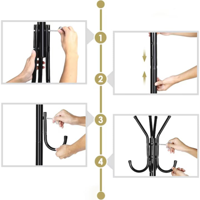 Umeras metalic VarioShop®, 12 brate pe 3 niveluri, protectie haine, design robust si usor, inaltime 174 cm, Negru [6]