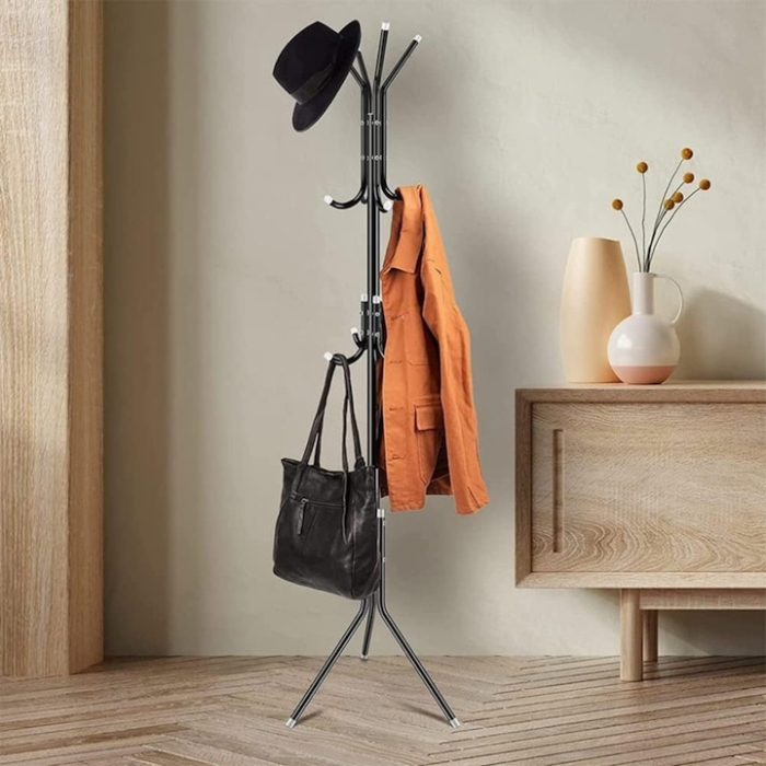 Umeras metalic VarioShop®, 12 brate pe 3 niveluri, protectie haine, design robust si usor, inaltime 174 cm, Negru [7]