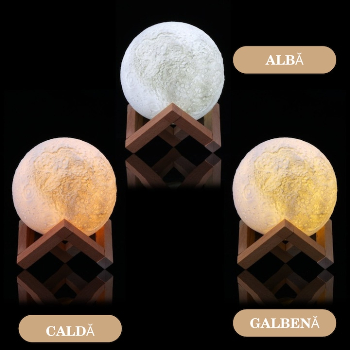 Umidificator cu lampa de veghe in forma de luna VarioShop®, lumina 3 culori, stand lemn, capacitate rezervor 880 ml, 3W, 15 dB, 16 x 13 cm [4]