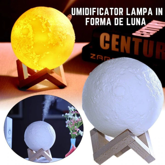 Umidificator cu lampa de veghe in forma de luna VarioShop®, lumina 3 culori, stand lemn, capacitate rezervor 880 ml, 3W, 15 dB, 16 x 13 cm [3]
