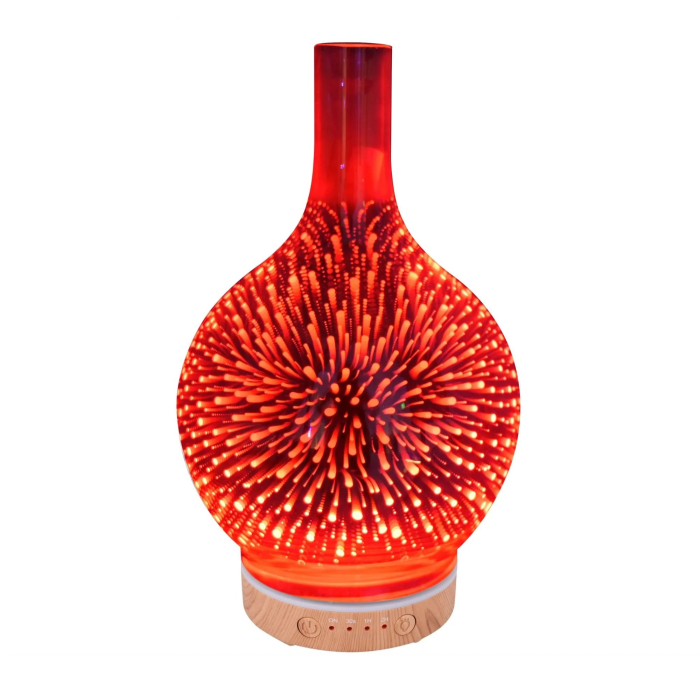 Umidificator de aer tip lampa VarioShop® cu functie de aromaterapie, 3 in 1, doua moduri de pulverizare, efect 3D artificii, LED RGB, 200 ml, cronometru, 3 uleiuri, maro/bej [12]