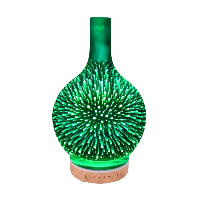 Umidificator de aer tip lampa VarioShop® cu functie de aromaterapie, 3 in 1, doua moduri de pulverizare, efect 3D artificii, LED RGB, 200 ml, cronometru, 3 uleiuri, maro/bej [13]