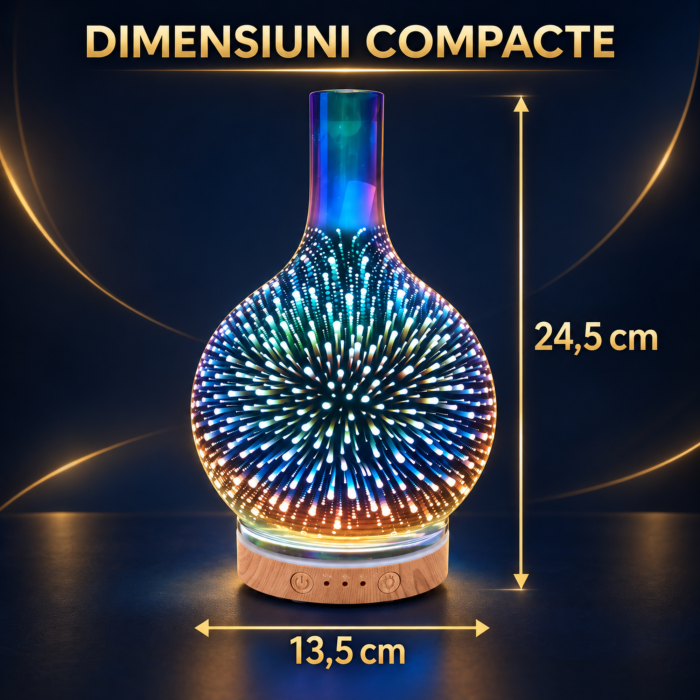 Umidificator de aer tip lampa VarioShop® cu functie de aromaterapie, 3 in 1, doua moduri de pulverizare, efect 3D artificii, LED RGB, 200 ml, cronometru, 3 uleiuri, maro/bej [4]