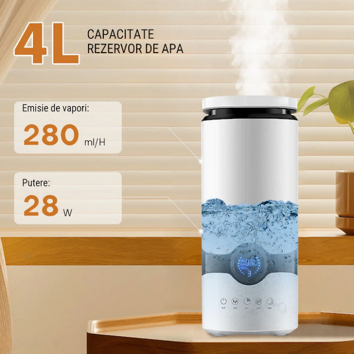 Umidificator de Aer Ultrasonic VarioShop®, Rezervor 4 L, 3 Uleiuri Esentiale Pure, Oprire Automata, Super Silentios, Aromaterapie, Telecomanda, Alb [8]