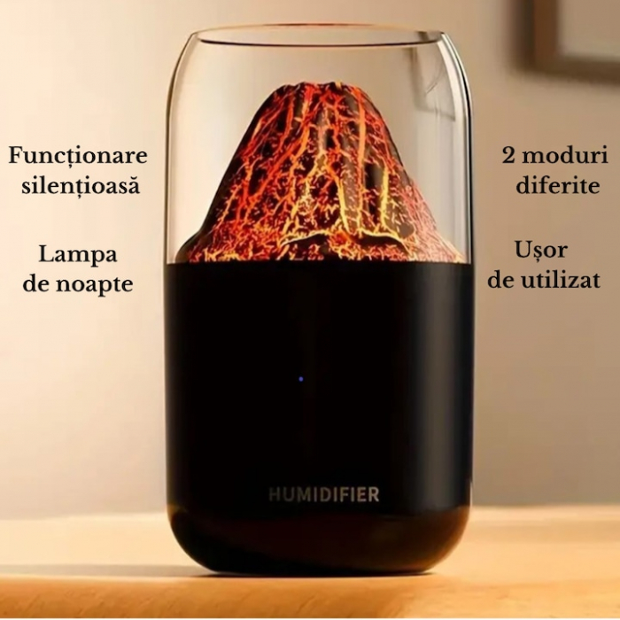 Umidificator de aer VarioShop®, tip vulcan cu difuzor si aromaterapie, capacitate 300 ml, iluminare RGB, oprire automata, pentru dormitor, birou, living, 14.5 x 8.5 cm, Negru [4]