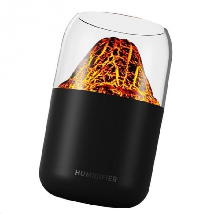 Umidificator de aer VarioShop®, tip vulcan cu difuzor si aromaterapie, capacitate 300 ml, iluminare RGB, oprire automata, pentru dormitor, birou, living, 14.5 x 8.5 cm, Negru [8]