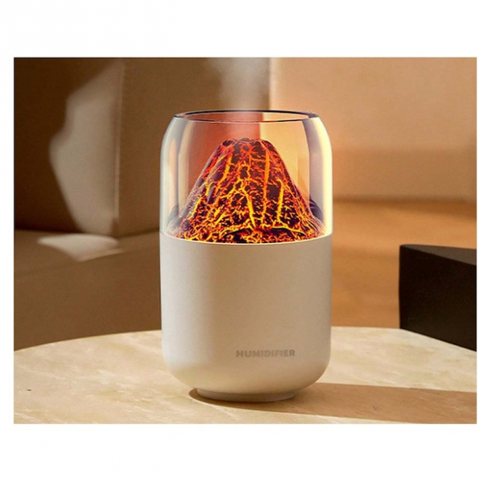 Umidificator de aer VarioShop®, tip vulcan cu difuzor si aromaterapie, iluminare RGB, oprire automata, pentru dormitor, birou, living, capacitate 300 ml, 14.5 x 8.5 cm, Alb [14]