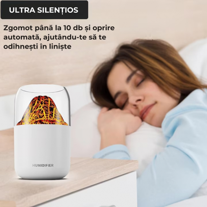 Umidificator de aer VarioShop®, tip vulcan cu difuzor si aromaterapie, iluminare RGB, oprire automata, pentru dormitor, birou, living, capacitate 300 ml, 14.5 x 8.5 cm, Alb [5]