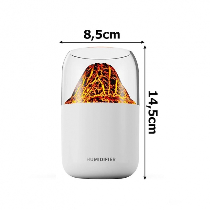 Umidificator de aer VarioShop®, tip vulcan cu difuzor si aromaterapie, iluminare RGB, oprire automata, pentru dormitor, birou, living, capacitate 300 ml, 14.5 x 8.5 cm, Alb [16]