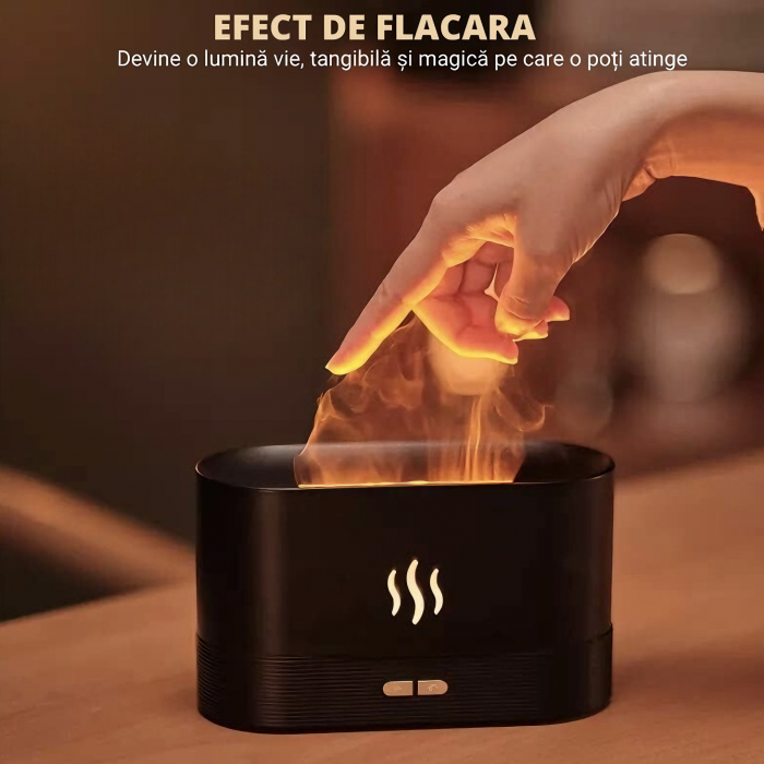Umidificator de camera VarioShop®, efect de flacara, 7 Lumini + 3 Uleiuri esentiale pure, hidratare si aromaterapie, difuzor ultrasonic, silentios, capacitate 180 ml, 17x9, 8x7, 2 Negru [8]