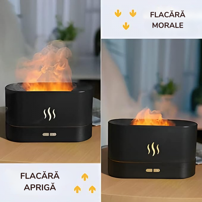 Umidificator de camera VarioShop®, efect de flacara, 7 Lumini + 3 Uleiuri esentiale pure, hidratare si aromaterapie, difuzor ultrasonic, silentios, capacitate 180 ml, 17x9, 8x7, 2 Negru [7]