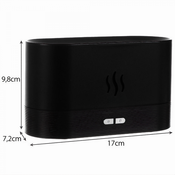 Umidificator de camera VarioShop®, efect de flacara, 7 Lumini + 3 Uleiuri esentiale pure, hidratare si aromaterapie, difuzor ultrasonic, silentios, capacitate 180 ml, 17x9, 8x7, 2 Negru [2]