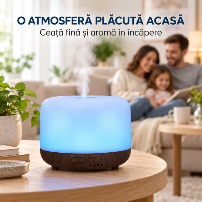 Umidificator ultrasonic 4 in 1 VarioShop® cu difuzor de aromaterapie, ionizator, 2 moduri de pulverizare, telecomanda, 7 culori LED, temporizator 2/4 ore, rezervor 300 ml, 12 W, alb/maro [7]
