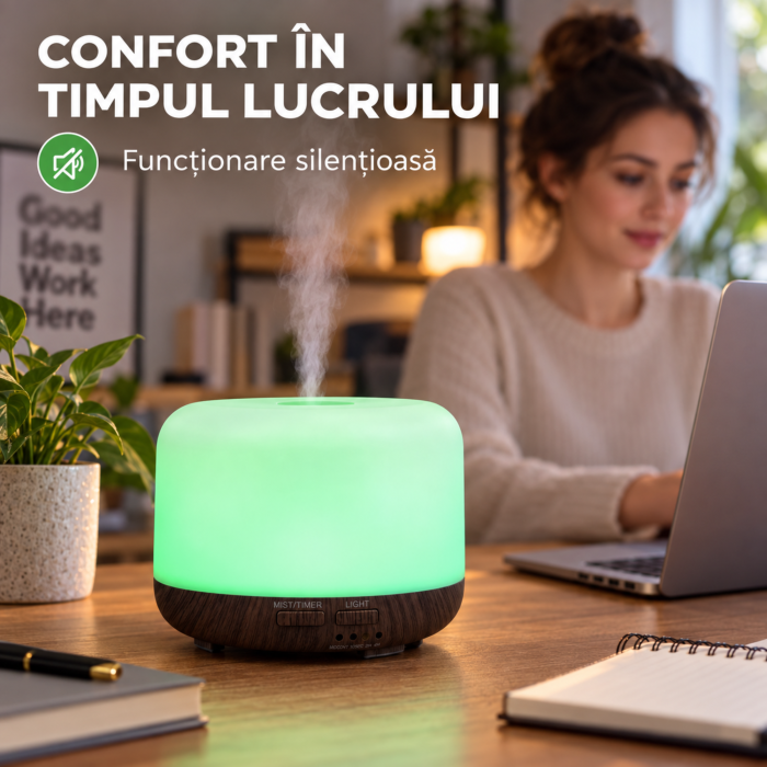 Umidificator ultrasonic 4 in 1 VarioShop® cu difuzor de aromaterapie, ionizator, 2 moduri de pulverizare, telecomanda, 7 culori LED, temporizator 2/4 ore, rezervor 300 ml, 12 W, alb/maro [6]