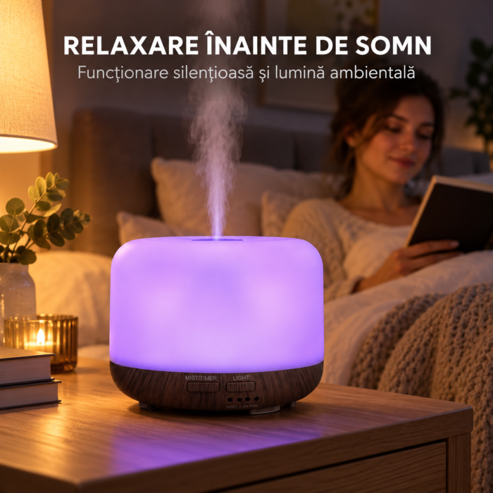 Umidificator ultrasonic 4 in 1 VarioShop® cu difuzor de aromaterapie, ionizator, 2 moduri de pulverizare, telecomanda, 7 culori LED, temporizator 2/4 ore, rezervor 300 ml, 12 W, alb/maro [8]