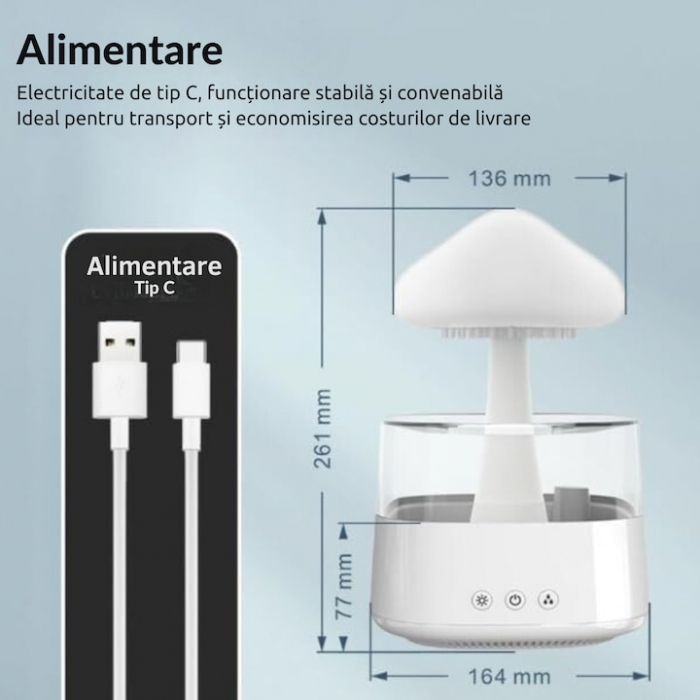 Umidificator VarioShop® cu efect de ploaie, aromaterapie si iluminare LED in forma de ciuperca, 8 culori, functionare silentioasa, capacitate 450 ml [11]