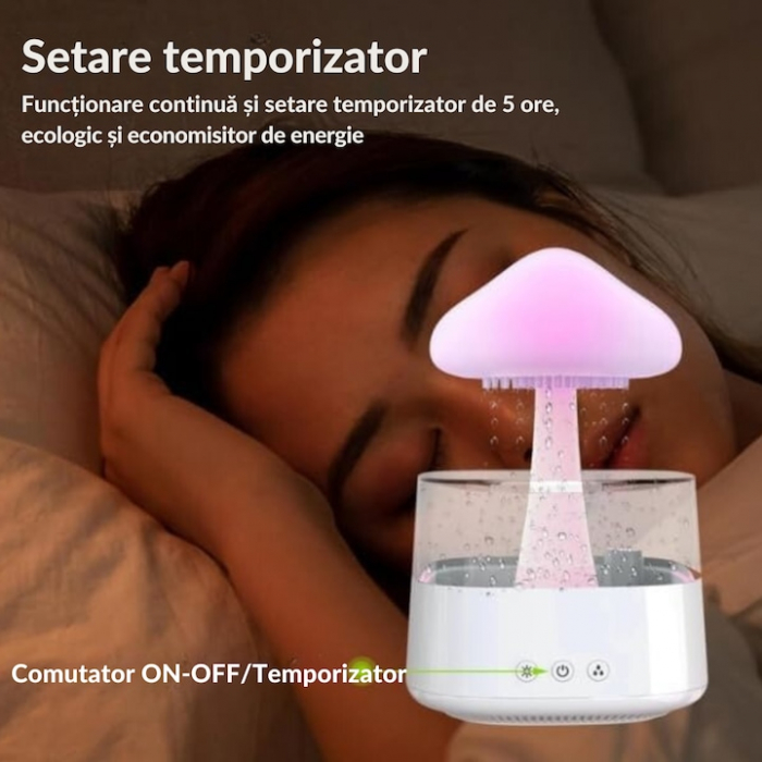 Umidificator VarioShop® cu efect de ploaie, aromaterapie si iluminare LED in forma de ciuperca, 8 culori, functionare silentioasa, capacitate 450 ml [2]