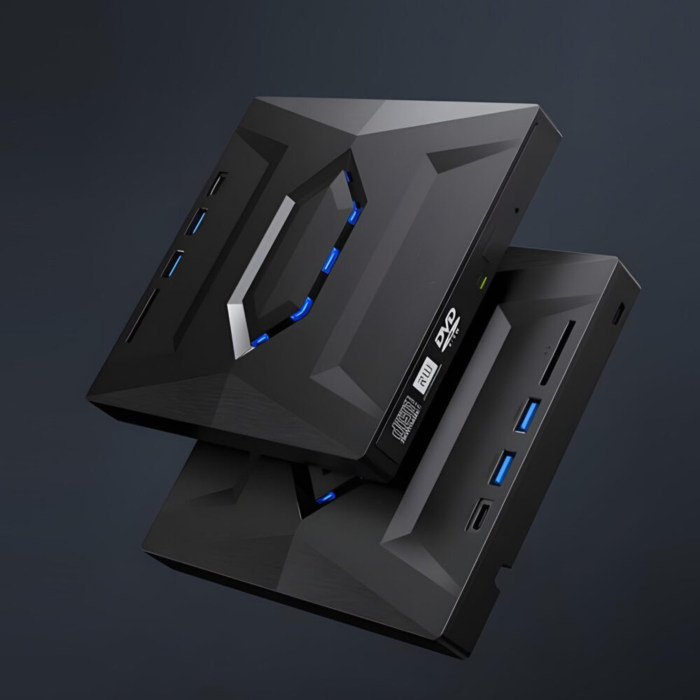 Unitate externa CD/DVD RW 5 in 1 VarioShop®, USB 3.0, USB-C, cititor carduri SD/TF, compatibil Windows, macOS, Linux, viteza scriere 24X, design compact si portabil, Negru [10]