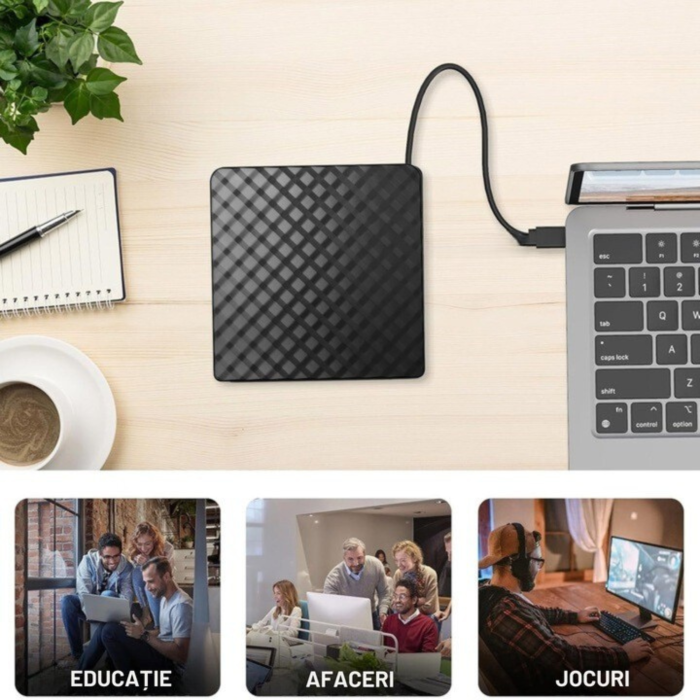 Unitate externa optica CD / DVD VarioShop®, USB 3.0/Type-c, 8x, 24x, Design subtire si design anti-alunecare, Plug and Play, Compatibila cu Windows / Linux / Mac OS, Negru [7]