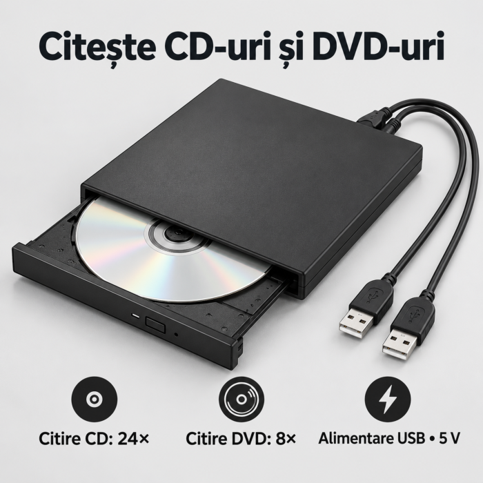 DVD writer extern VarioShop, citire si scriere CD, plug & play, USB 2.0, CD 24x, DVD 8x, 14×13,5×1,5 cm, neagra [3]