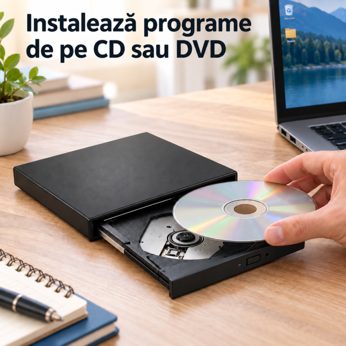 Unitate optica externa CD/DVD VarioShop, citire discuri si scriere CD, USB 2.0, plug & play, CD 24x, DVD 8x, 14×13,5×1,5 cm, neagra [8]