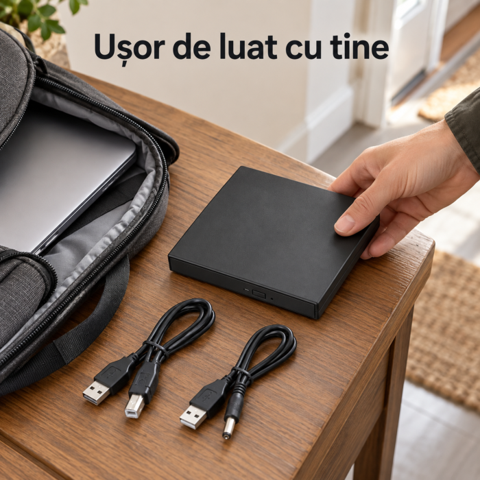 Unitate optica externa CD/DVD VarioShop, citire discuri si scriere CD, USB 2.0, plug & play, CD 24x, DVD 8x, 14×13,5×1,5 cm, neagra [7]