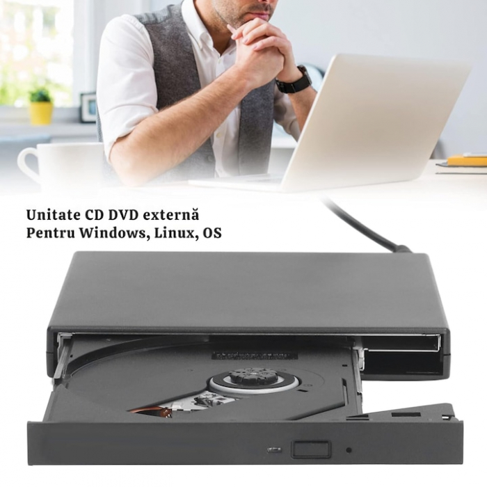 Unitate optica VarioShop® CD-R / DVD-RW / ROM RECORDER, Plug & Play, 24x CD, 8x DVD, USB 3.0, compatibil cu Windows, MacOS, Linux, Negru [4]