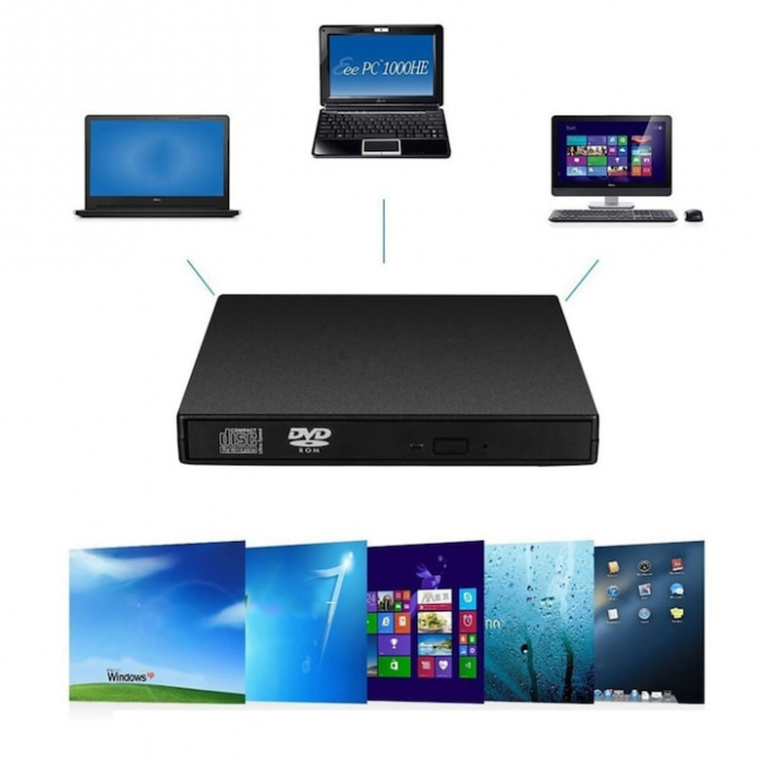 Unitate optica VarioShop® CD-R / DVD-RW / ROM RECORDER, Plug & Play, 24x CD, 8x DVD, USB 3.0, compatibil cu Windows, MacOS, Linux, Negru [9]