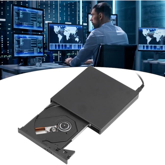 Unitate optica VarioShop® CD-R / DVD-RW / ROM RECORDER, Plug & Play, 24x CD, 8x DVD, USB 3.0, compatibil cu Windows, MacOS, Linux, Negru [16]