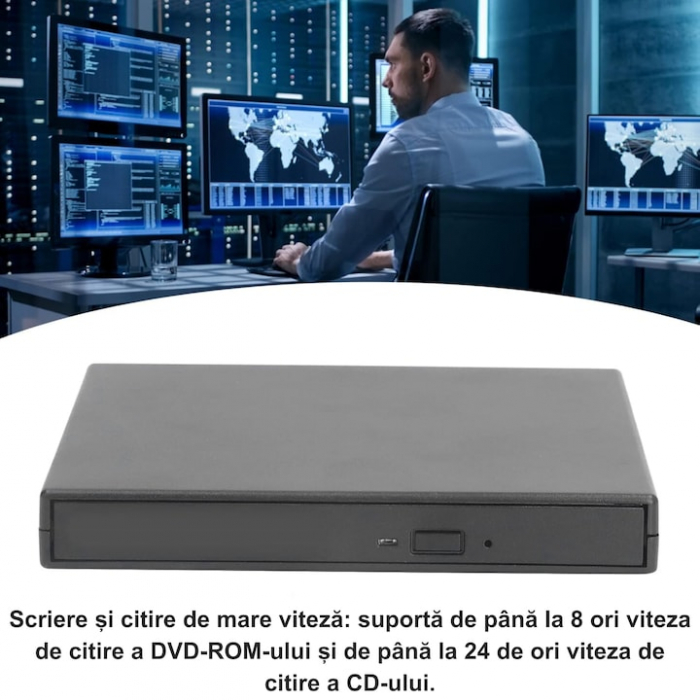 Unitate optica VarioShop® CD-R / DVD-RW / ROM RECORDER, Plug & Play, 24x CD, 8x DVD, USB 3.0, compatibil cu Windows, MacOS, Linux, Negru [6]