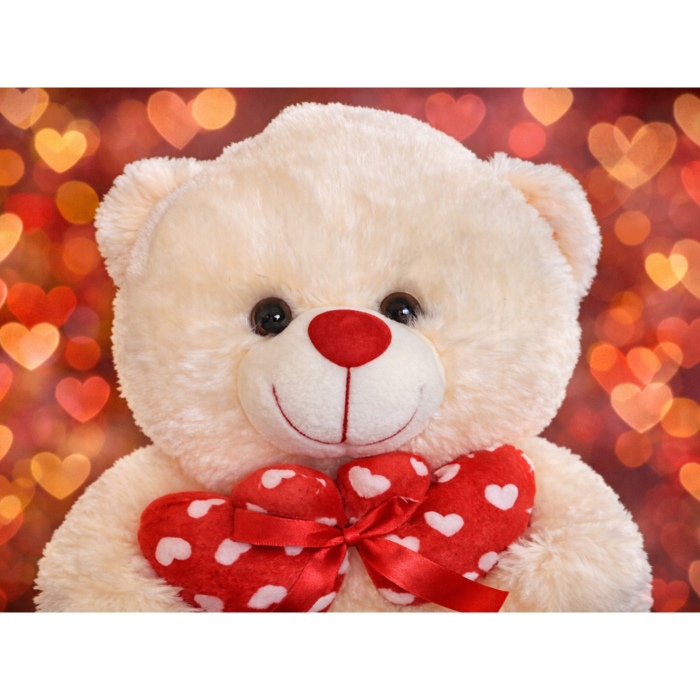 Ursulet de plus VarioShop®, crem, cu inimioara rosie si fundita decorativa, 30 x 28 cm [9]