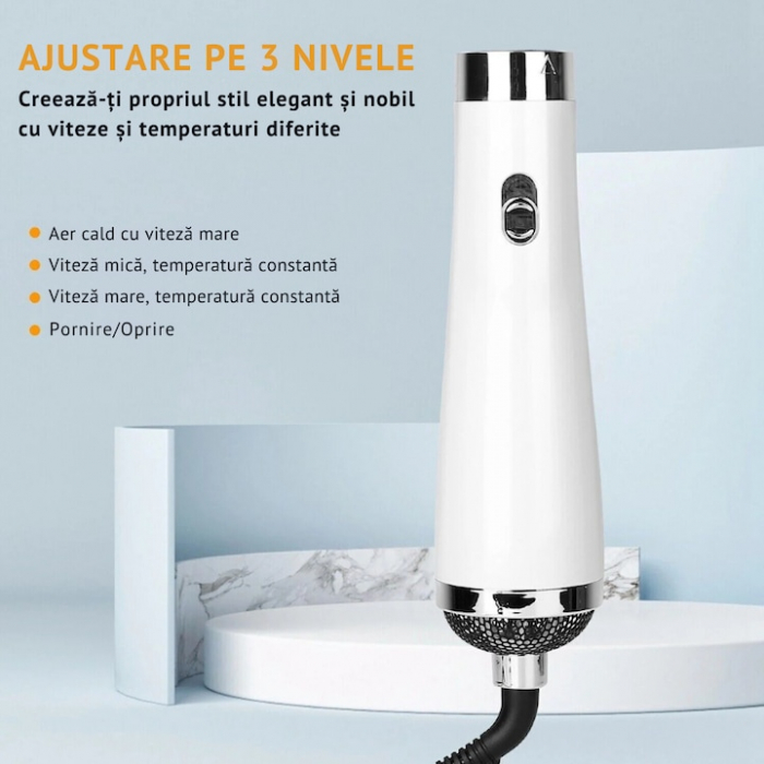 Uscator de Par 3 in 1 VarioShop®, Reglare in 3 Trepte, Uscare, Ondulare, Aranjare, Potrivit pentru Orice Tip de Par, Silentios, Incalzire Rapida, 230 V, Alb [2]