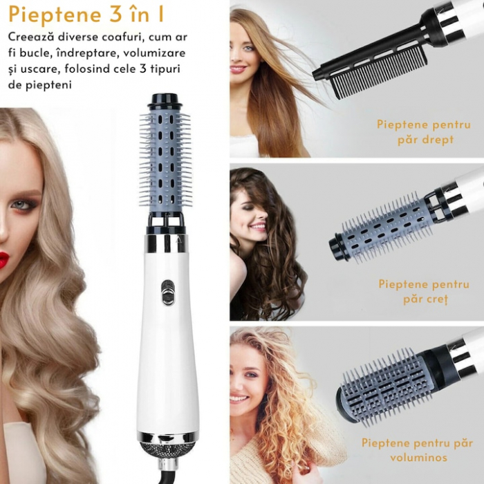Uscator de Par 3 in 1 VarioShop®, Reglare in 3 Trepte, Uscare, Ondulare, Aranjare, Potrivit pentru Orice Tip de Par, Silentios, Incalzire Rapida, 230 V, Alb [4]
