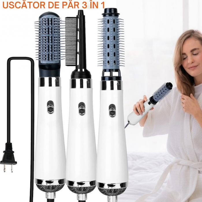 Uscator de Par 3 in 1 VarioShop®, Reglare in 3 Trepte, Uscare, Ondulare, Aranjare, Potrivit pentru Orice Tip de Par, Silentios, Incalzire Rapida, 230 V, Alb [5]