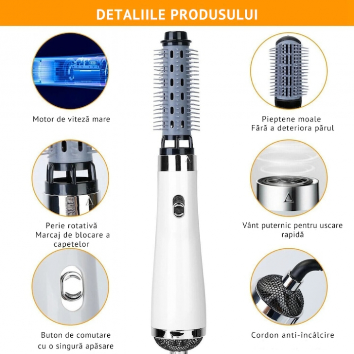 Uscator de Par 3 in 1 VarioShop®, Reglare in 3 Trepte, Uscare, Ondulare, Aranjare, Potrivit pentru Orice Tip de Par, Silentios, Incalzire Rapida, 230 V, Alb [3]